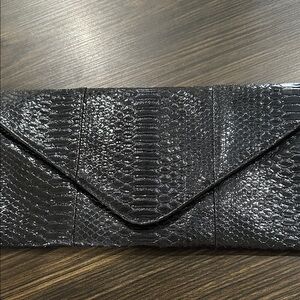 Urban Expressions Shiny Black Snakeskin Clutch